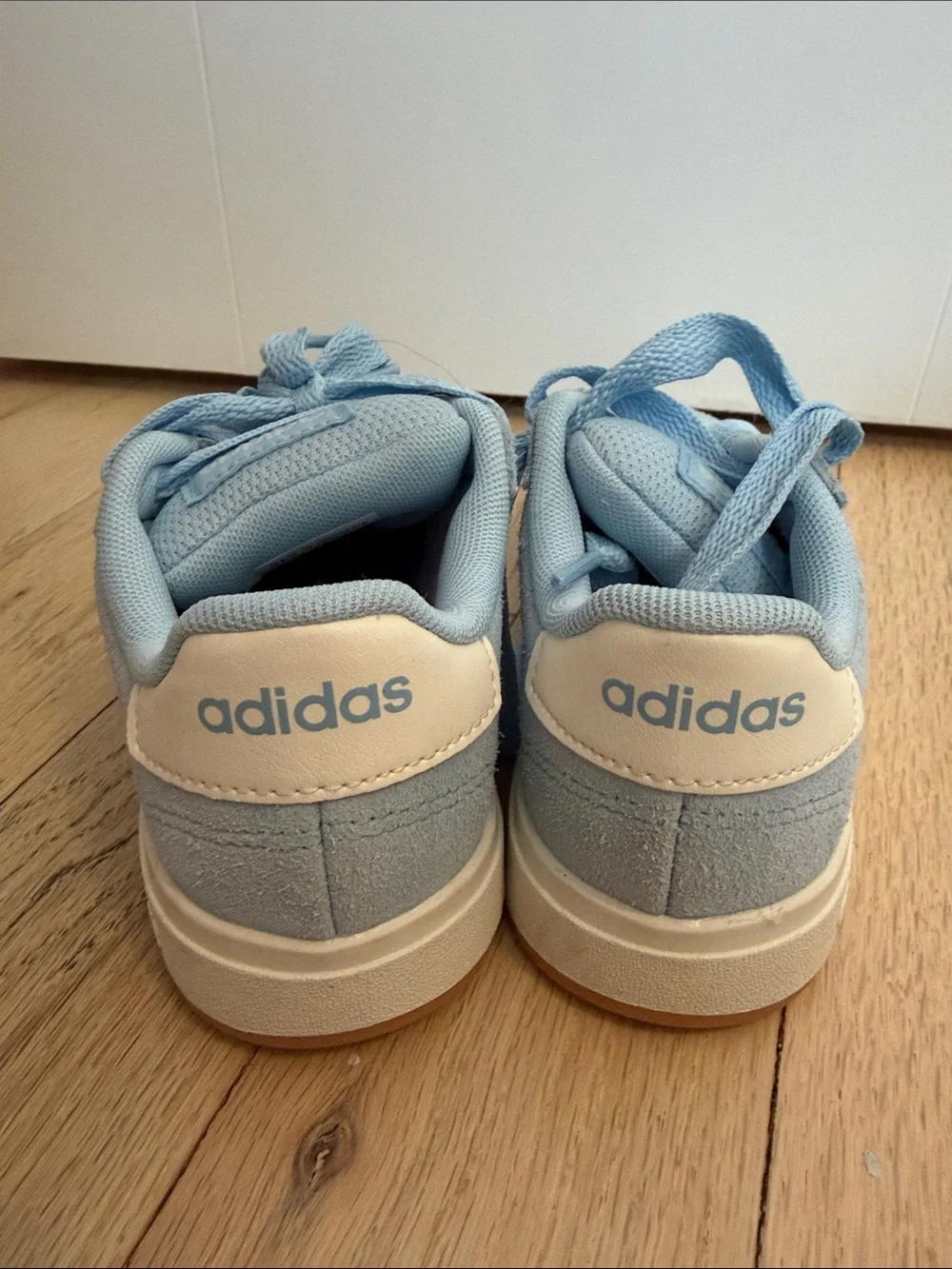 adidas Kids Light Blue Suede Sneakers with Daisy Embroidery